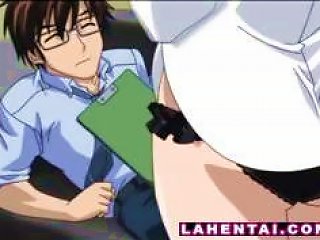 A Brunette Hentai Woman With Large Breasts Engages In Sexual Activity With A Nerdy Man
